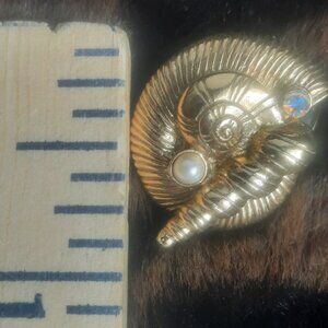 Vintage Gold Tone Seashell Earring Studs Faux Pearl & Rhinestone Mermaid Ocean